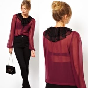 Wine & Dine Me | Blouse With Lace Ruffle Collar